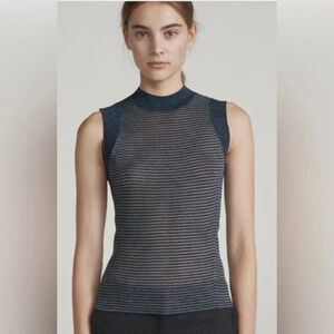 NWT RAG & BONE Raina Denim Blue Lurex Striped Sleeveless Top Small